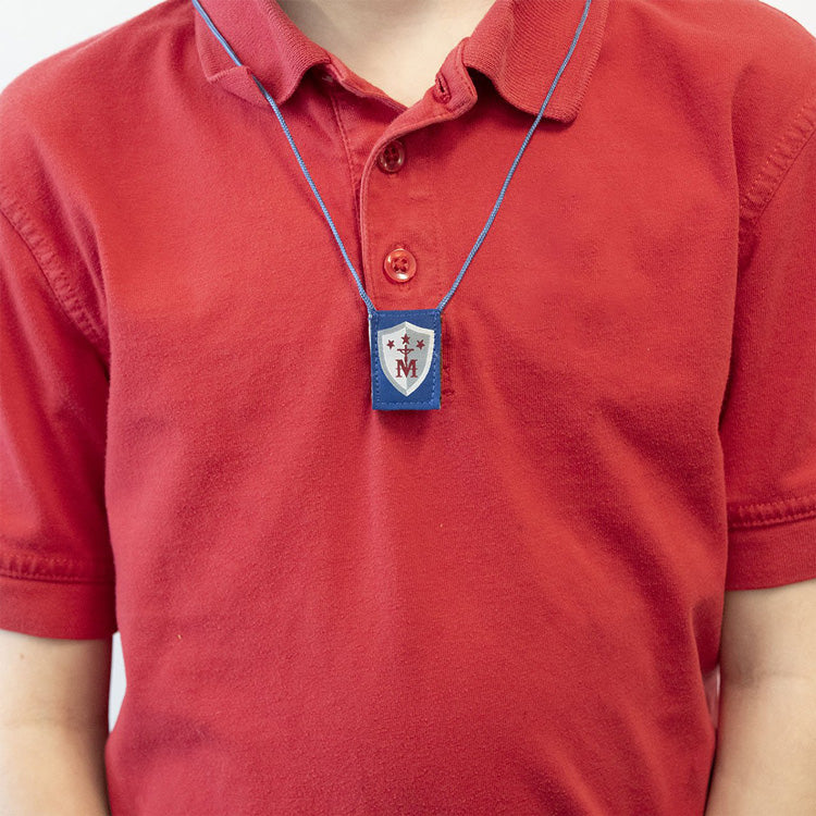 Premium Brown Scapular, Blue & White, Shield (Kids’ Size) - scapulars.com®