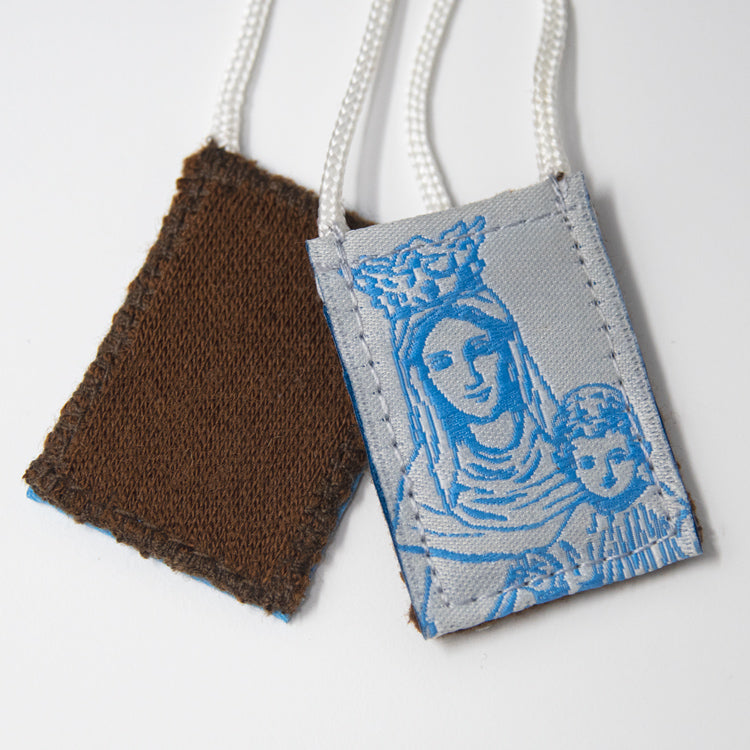 Premium Brown Scapular, Blue & White, Our Lady of Mt. Carmel (Kids’ Size) - scapulars.com®