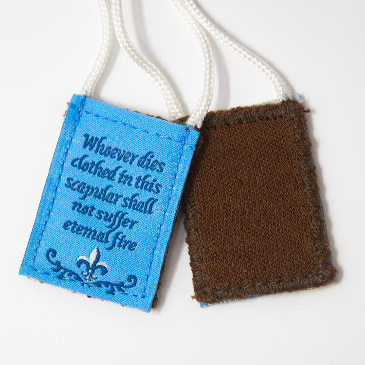 Premium Brown Scapular, Blue & White, Our Lady of Mt. Carmel (Kids’ Size) - scapulars.com®