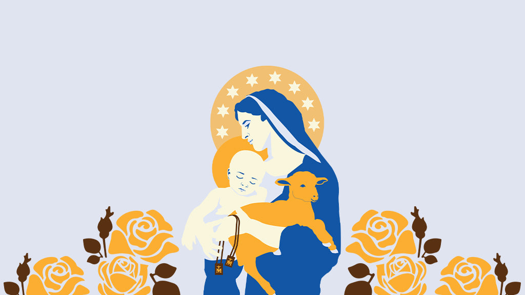 The Blessed Virgin Mary holding baby Jesus and a scapular