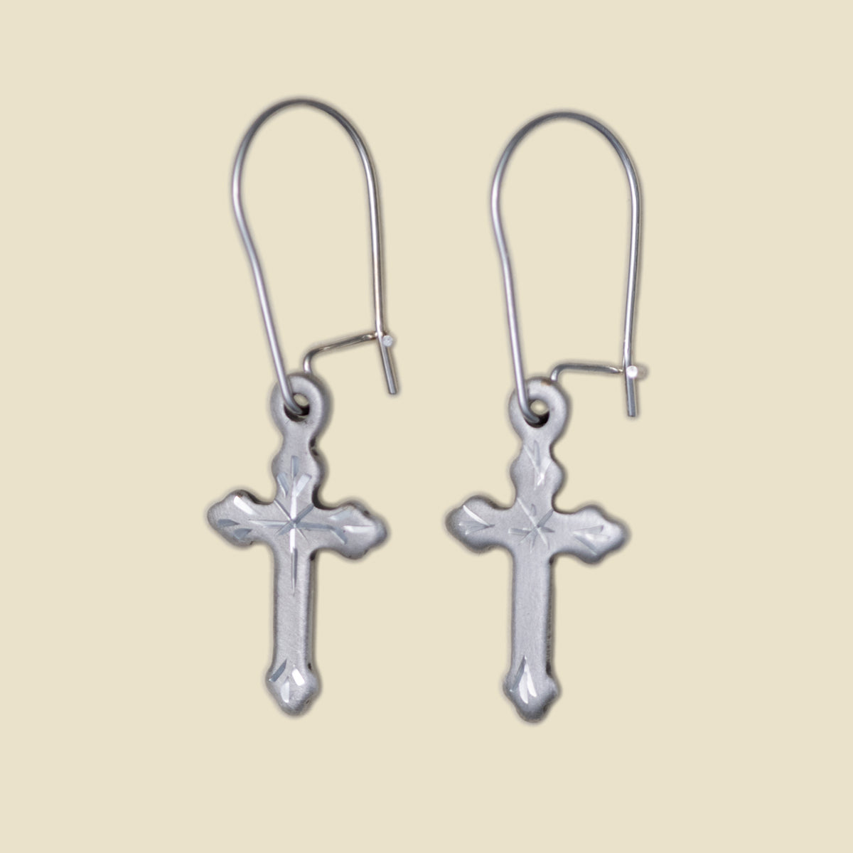 Cross Rose Copper Silver Plated Earrings
